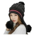 thumbnail image 1 of Clearance! Baberdicy Women Fashion Keep Warm Winter Hats Knitted Wool Hemming Hat with Hair Ball Black, 1 of 9