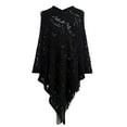 thumbnail image 1 of Clearance! Baberdicy Women Mid Length Crochet Hollow Irregular Tassel Pullover Sweater Cape Shawl Knit Sweater Shawl Black, 1 of 4