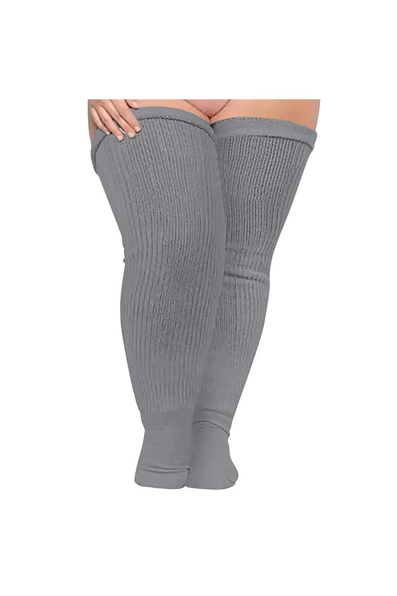 Clearance! Baberdicy Women Soild Plus Size Over Knee Cotton Socks Extra Long Extra Thick Thigh Socks Tall Socks Grey