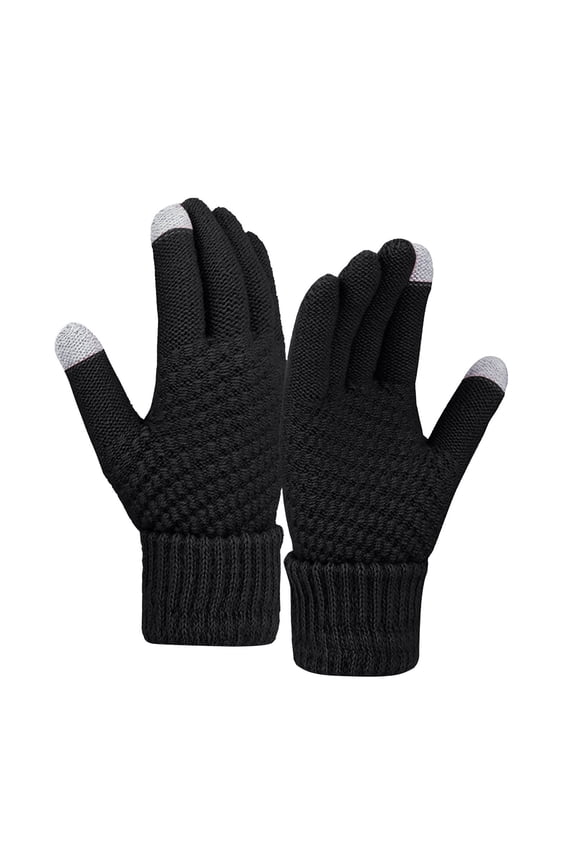 Clearance! Baberdicy Women Winter Wool Warm Gloves Solid Color Fleece Knitted Cold Proof Gloves Black