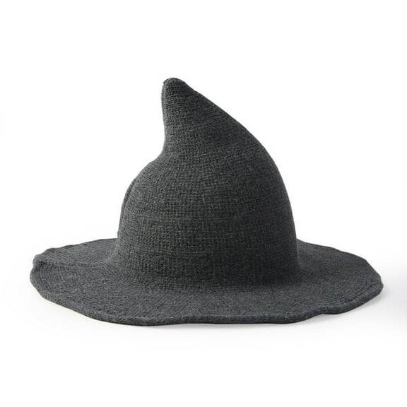 Clearance! Baberdicy Women Witch Hat Foldable Costume Sharp Large Brim Crochet Warm Winter Cap Dark Gray