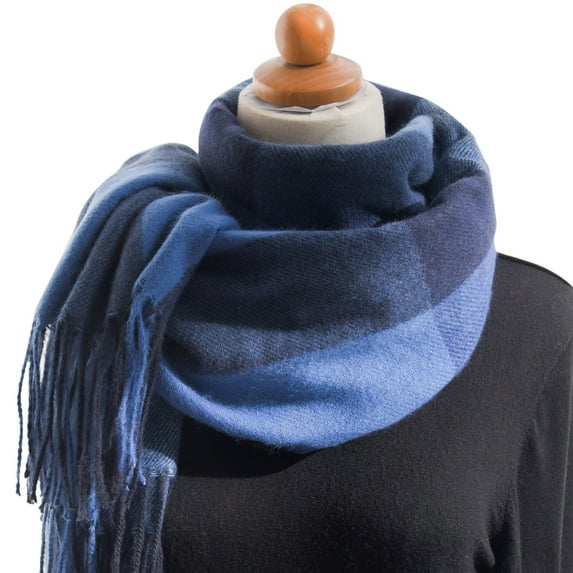 Clearance! Baberdicy Women's Autumn and Winter Colorful Plaid Shawl Thickening Warm Fringe Scarf Scarf Blue