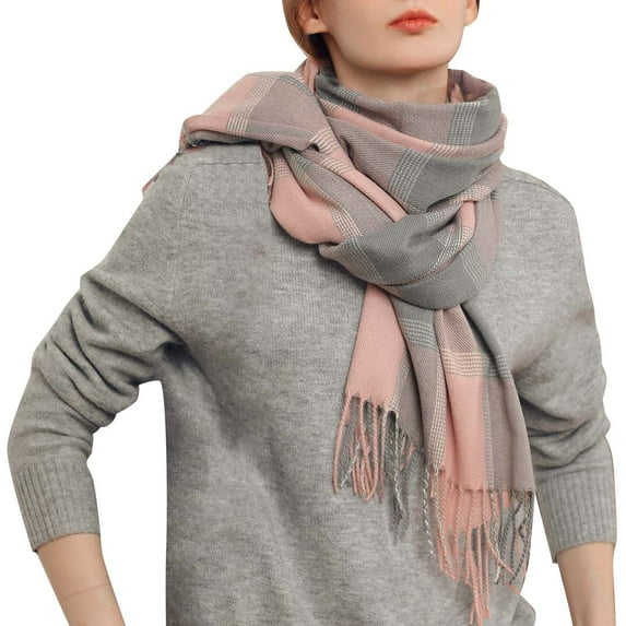 Clearance! Baberdicy Women's Autumn and Winter Colorful Plaid Shawl Thickening Warm Fringe Scarf Scarf Pink