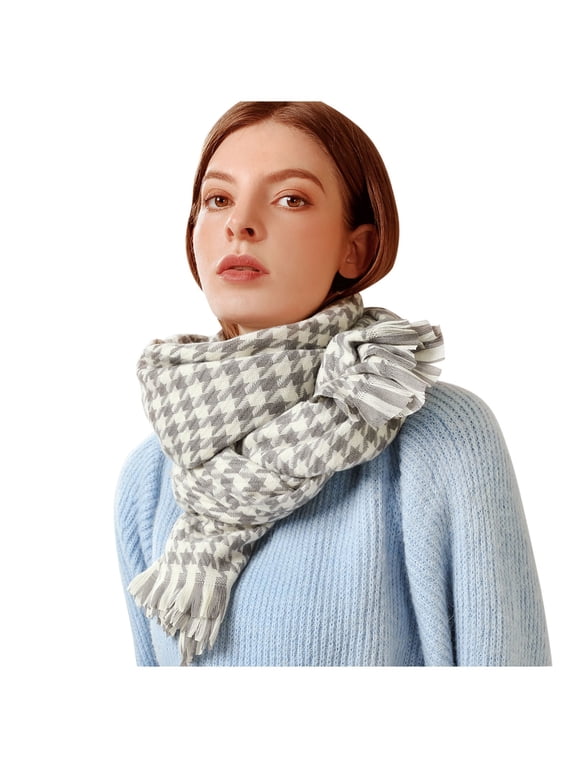 Clearance! Baberdicy Women's Fashion Winter Warm Soft Casual Tassel Houndstooth Printing Muffler Grey