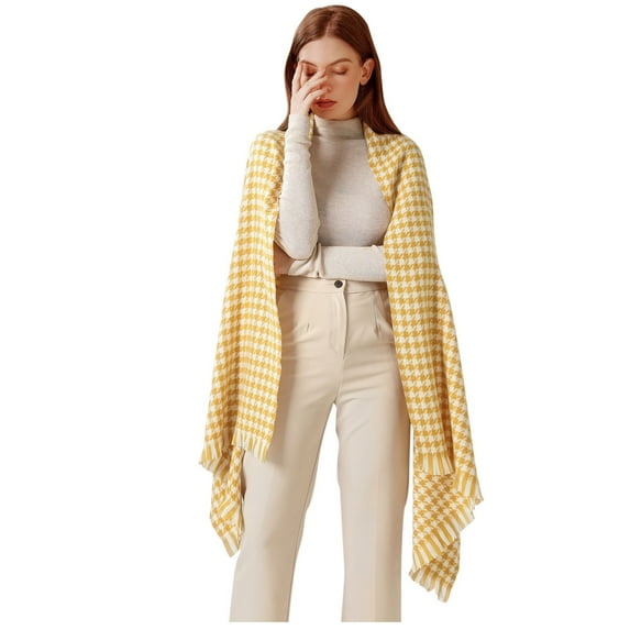 Clearance! Baberdicy Women's Fashion Winter Warm Soft Casual Tassel Houndstooth Printing Muffler Yellow
