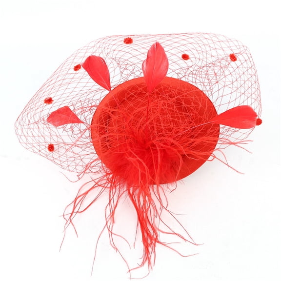 Clearance! Baberdicy Women's Feather Fascinators Hat - Hair Pin Cocktail Headwear Pillbox Hat Red