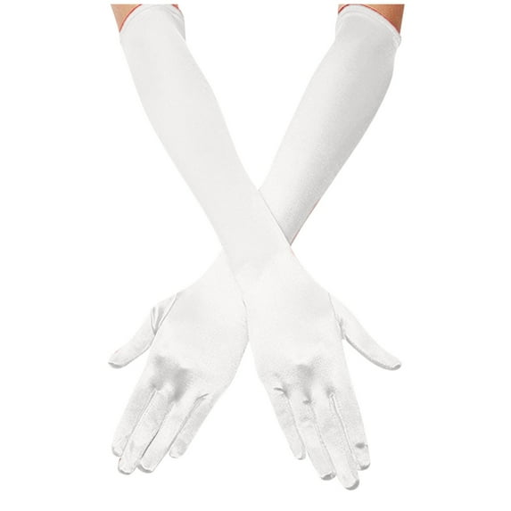 Clearance! Baberdicy Women's Long Satin Finger Gloves Elbow Length 1920S Opera Bridal Dance Gloves Style A-Beige