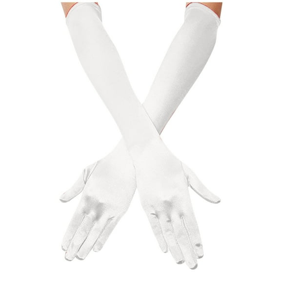 Clearance! Baberdicy Women's Long Satin Finger Gloves Elbow Length 1920S Opera Bridal Dance Gloves Style A-Beige
