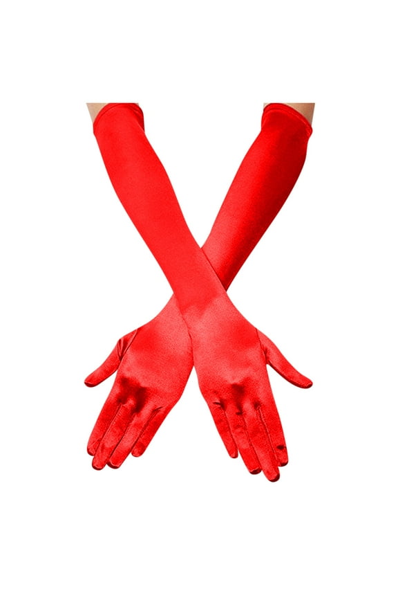 Clearance! Baberdicy Women's Long Satin Finger Gloves Elbow Length 1920S Opera Bridal Dance Gloves Style A-Red