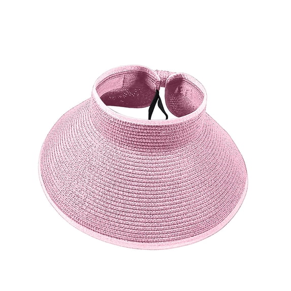Clearance! Baberdicy Women's Wide Brim Roll up Straw Anti Sun Hat Sun Visor Pink