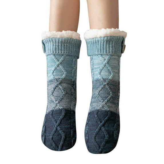 Clearance! Baberdicy Women's Winter Super Soft Warm Cozy Fuzzy Fleece Lined with Grippers Slipper Socks Blue