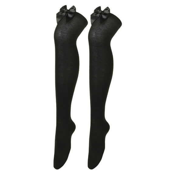 Clearance! Baberdicy Womens Long Socks Bowknot Pure Color Socks Thigh High Socks Over The Knee Socks Festival Christmas Black