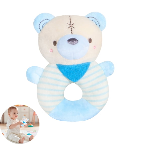 Clearance!Baby Plush Bear Hand Rattle Ring Toy, Soft Stuffed Infant Sensory Educational Grab Toy, Soothing Shaker Rattle for Newborn Boys Girls, Baby Shower Gift 0-3 3-6 6-12 Months,Blue