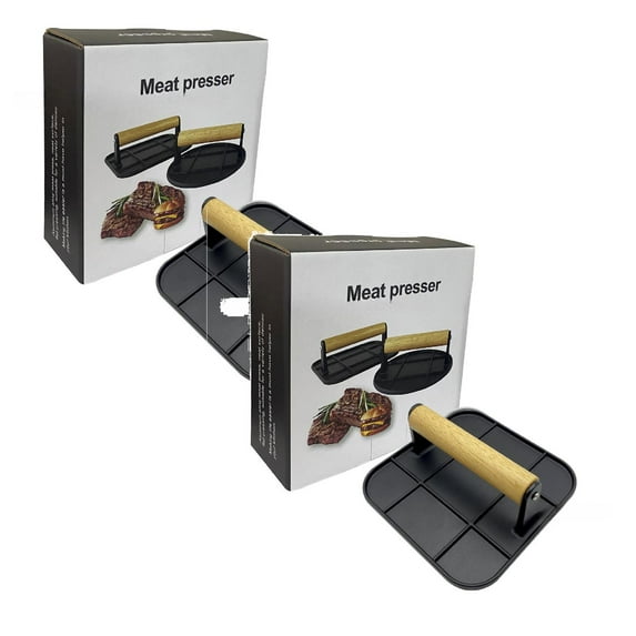 Clearance Bakeware under $20 Humburger 6.3in Round With Heat Wood Handle Metal Grill For BBQ Humburger Sandwish Meat Steak Accessory For Flat Top Gr