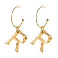 thumbnail image 1 of [Clearance] Bamboo Initial Earrings for Women 18k Gold Plated Half-Hoop Drop Letter R Earrings Capital Alphabet Jewelry Gift on Clearance, 1 of 6