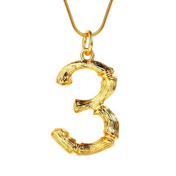 [Clearance] Bamboo Number Necklace for Men Women Gold Plated Stainless Steel Chain 0-9 Initial Number 3 Charm Personalized Sports Pendant Necklace Jewelry Gift for Grandson