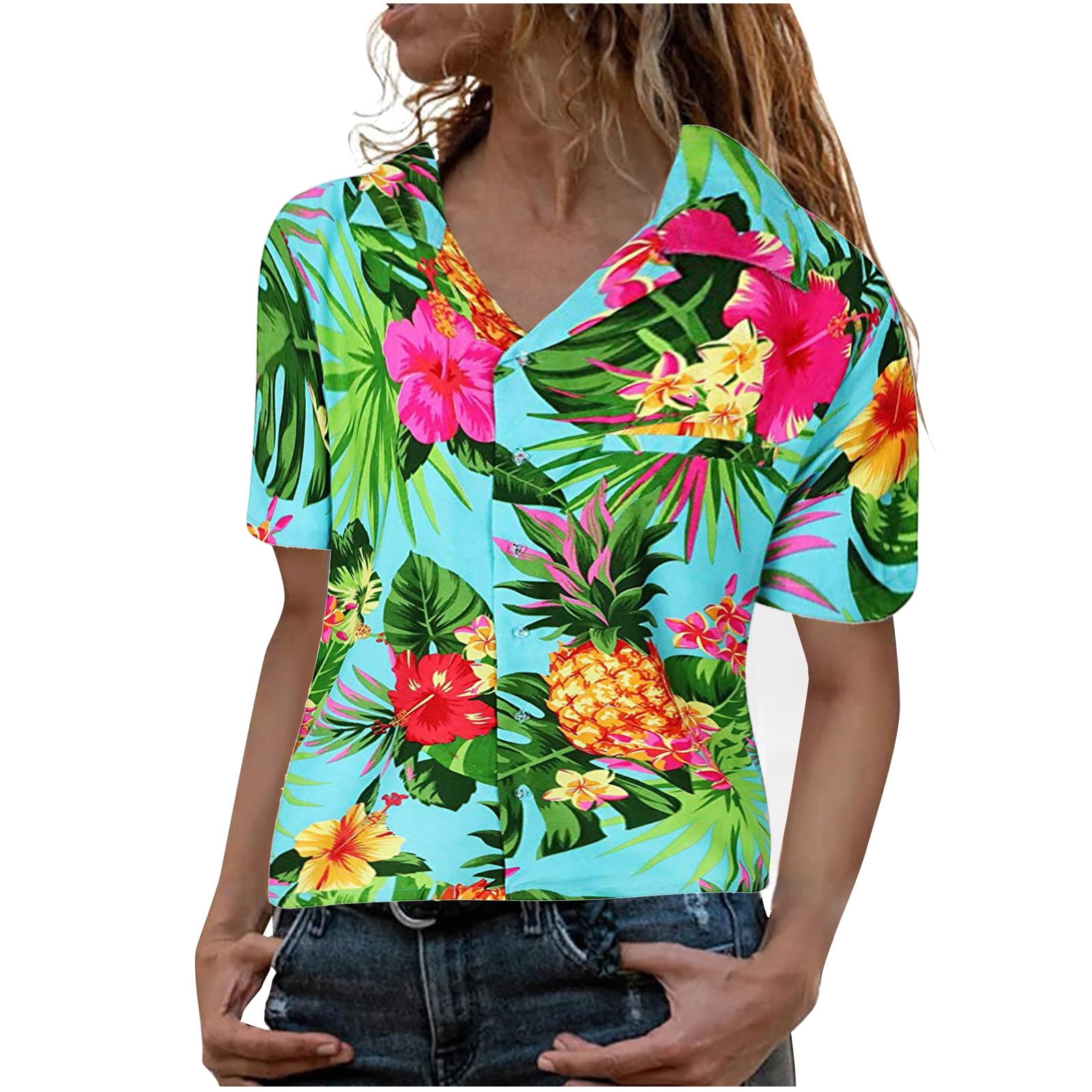 Target Shopping Online Flowers Leaves Blouse Pineapple Funky Shirt Frontpocket Women S Hawaiian Print Women Shirts Walmart