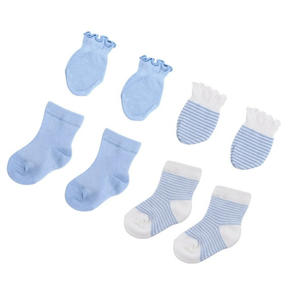 Baqcunre 2Pcs Unisex Baby Newborn And Baby Socks Set, 2Pcs No Scratch Mittens And Caps 100% Cotton for Newborn Baby 0-6 Months Boys Girls Blue A