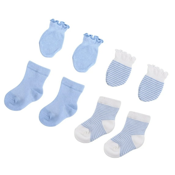 Baqcunre 2Pcs Unisex Baby Newborn And Baby Socks Set, 2Pcs No Scratch Mittens And Caps 100% Cotton for Newborn Baby 0-6 Months Boys Girls Blue A