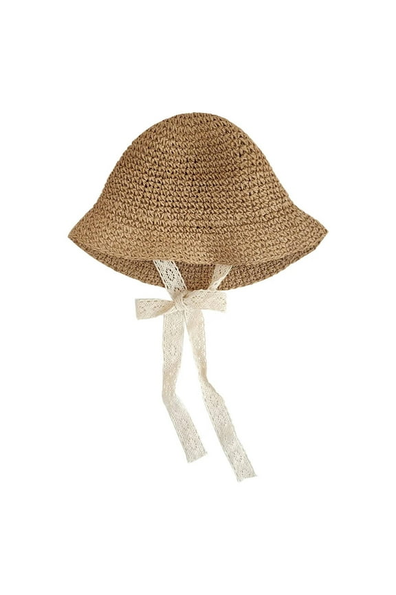 Baby Girl Straw Hat Outdoor Baby Sun Protection Hats Summer Lace Bowknot Beach Cap for Infant Toddler Girls, 1Pc Sun Hat Khaki A