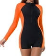 thumbnail image 1 of Baqcunre Long Sleeves Rash Guard Swimsuits for Women One Piece Zipper Upf 50+ Sun Protection Surfing Bathing Suit, 1Pc Swimsuit Orange M, 1 of 5