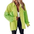 thumbnail image 1 of Clearance! Baqcunre Women's Clothing, Women's Jacket Sequin Patchwork Long Sleeve Jacket Top Button Front Oversized Denim Shacket Valentines Day Gifts, 1PC Blouse Green2 S, 1 of 7