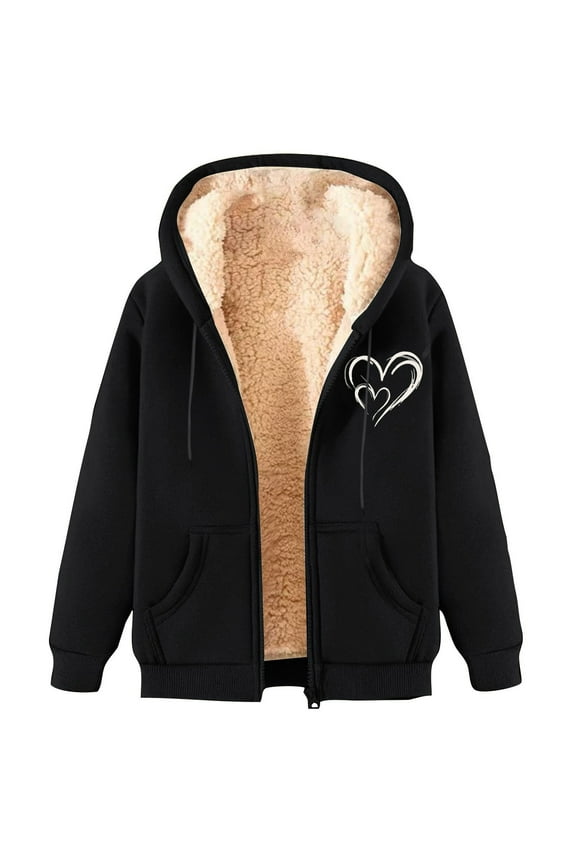 Clearance! Baqcunre Women's Clothing, Lamb Wool Coat Winter Thick Warm Solid Color Hooded Plus Size Coat Valentines Day Gifts, 1PC Jacket Black 2XL