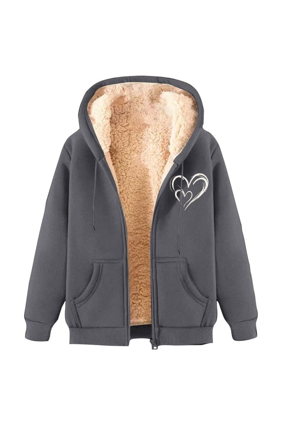 Clearance! Baqcunre Women's Clothing, Lamb Wool Coat Winter Thick Warm Solid Color Hooded Plus Size Coat Valentines Day Gifts, 1PC Jacket Gray2 L