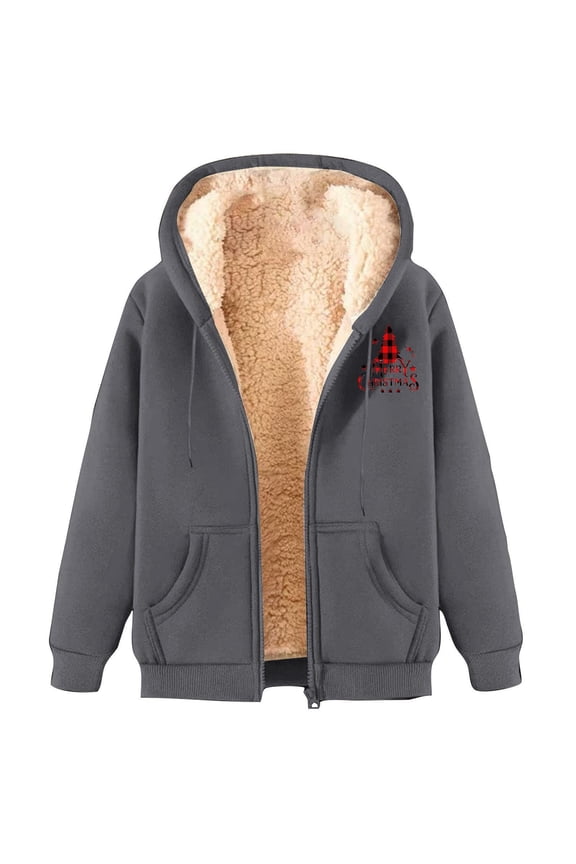 Clearance! Baqcunre Women's Clothing, Women's Lamb Wool Coat Winter Thick Warm Solid Color Hooded Plus Size Coat Valentines Day Gifts, 1PC Jacket Gray1 L