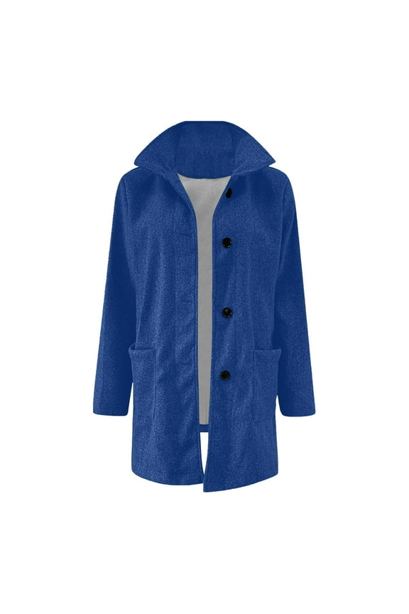 Women's Clothing, Long Coats for Women Winter Stand Collar Single Breasted Coats Wool Blend Peacoat Thicken Jacket Valentines Day Gifts, 1Pc Jacket Navy L