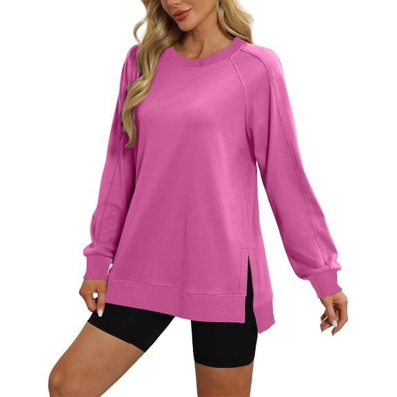 Baqcunre Women's Clothing, Sweatshirt for Women'side Split Fall Fashion 2025 Long Sleeve Shirts Trendy Valentines Day Gifts, 1Pc Blouse Pink L