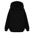 thumbnail image 1 of Baqcunre Women's Clothing, Women's Fleece Drawstrings Hooded Loose Long Sleeve Pullover Sweatshirt Valentines Day Gifts, 1Pc Sweater Black L, 1 of 4