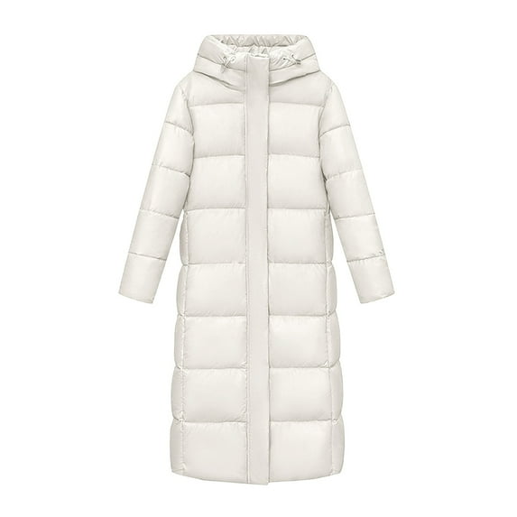 Baqcunre Women's Clothing, Women's Thickened Down Jacket - Winter Hooded Long Puffy Packable Jacket, Warm Puffer Down Coat for Valentine'S Day Gift, 1Pc Cotton Jacket Beige L