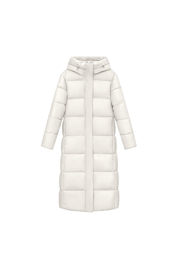 Women's Clothing, Women's Thickened Down Jacket - Winter Hooded Long Puffy Packable Jacket, Warm Puffer Down Coat for Valentine'S Day Gift, 1Pc Cotton Jacket Beige M