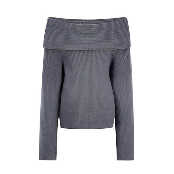 Baqcunre Women's Clothing, Womens Casual Long Sleeve Sweaters Crew Neck Solid Color Soft Ribbed Knitted Oversized Pullover Loose Fit Jumper Valentines Day Gifts, 1Pc Sweater Gray S