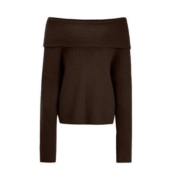 Baqcunre Women's Clothing, Womens Casual Long Sleeve Sweaters Crew Neck Solid Color Soft Ribbed Knitted Oversized Pullover Loose Fit Jumper Valentines Day Gifts, 1Pc Sweater Brown M