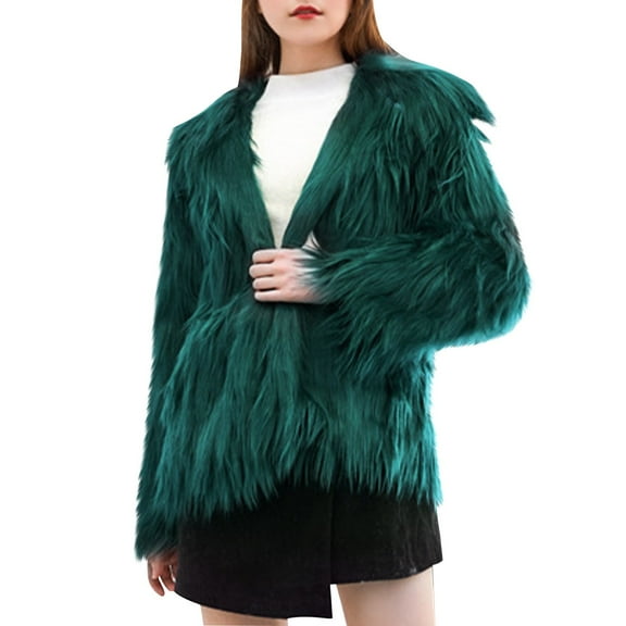 Baqcunre Women's Clothing, Womens Fall Open Front Cardigan Faux Fur Coat Vintage Parka Shaggy Jacket Warm Coat Tops Valentines Day Gifts, 1Pc Jacket Green L