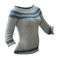 thumbnail image 1 of Baqcunre Women's Clothing, Womens Knitted Striped Sweaters Casual Loose Crewneck Long Sleeve Lightweight Pullover Tops Valentines Day Gifts, 1Pc Top Blue L, 1 of 6