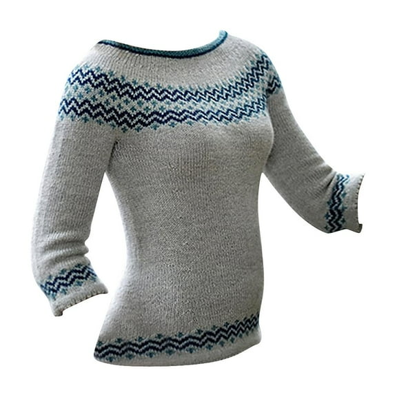 Baqcunre Women's Clothing, Womens Knitted Striped Sweaters Casual Loose Crewneck Long Sleeve Lightweight Pullover Tops Valentines Day Gifts, 1Pc Top Blue L