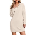thumbnail image 1 of Baqcunre Women's Clothing, Womens Long Sleeve Lapel Collared V Neck Sweatshirt Dress Loose Fit Solid Color Mini Dresses Fall 2024 Valentines Day Gifts, 1Pc Sweatshirt Beige L, 1 of 6