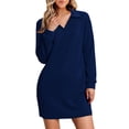 thumbnail image 1 of Baqcunre Women's Clothing, Womens Long Sleeve Lapel Collared V Neck Sweatshirt Dress Loose Fit Solid Color Mini Dresses Fall 2024 Valentines Day Gifts, 1Pc Sweatshirt Blue1 2XL, 1 of 6