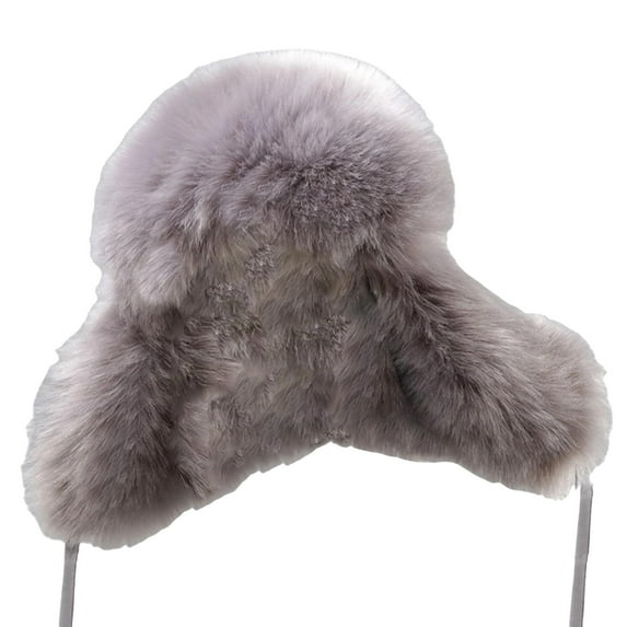 Baqcunre Women's Fluffy Trapper Hat, Long Pile Faux Fur Hat with Buckle, Mink-Style Winter Warm Hat, One Cap Gray One Size