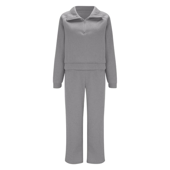 Baqcunre Women's Two-Piece Half-Zip Hooded Sweatshirt   Trousers Set Plus Size Sweatshirt Loose Autumn Fashion Sweatpants, 1Pc Hoodie   1Pc Trousers Gray S