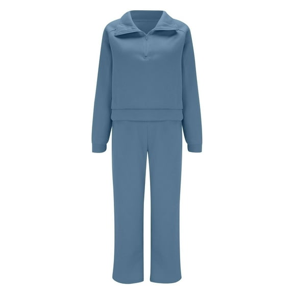 Baqcunre Women's Two-Piece Half-Zip Hooded Sweatshirt   Trousers Set Plus Size Sweatshirt Loose Autumn Fashion Sweatpants, 1Pc Hoodie   1Pc Trousers Blue 2XL