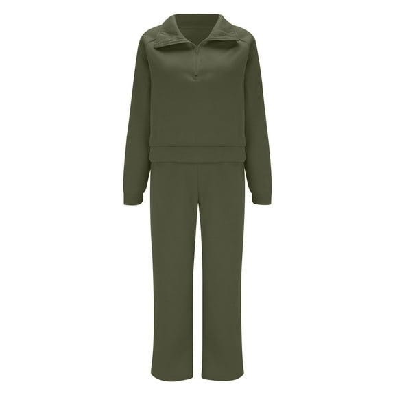 Baqcunre Women's Two-Piece Half-Zip Hooded Sweatshirt   Trousers Set Plus Size Sweatshirt Loose Autumn Fashion Sweatpants, 1Pc Hoodie   1Pc Trousers Army Green S