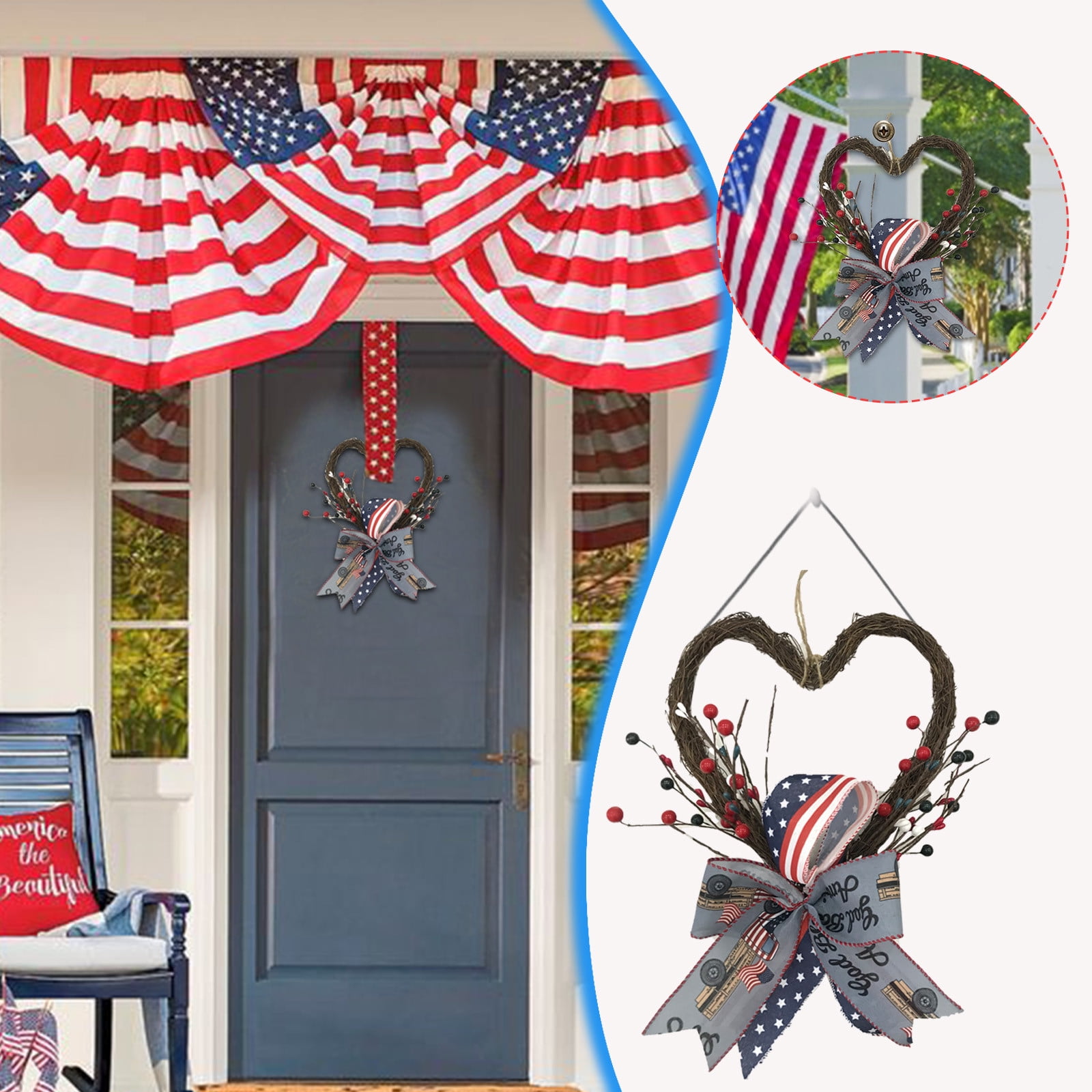 Clearance! Barhoo Garland, Front Independence Wreath Outdoor Hanging