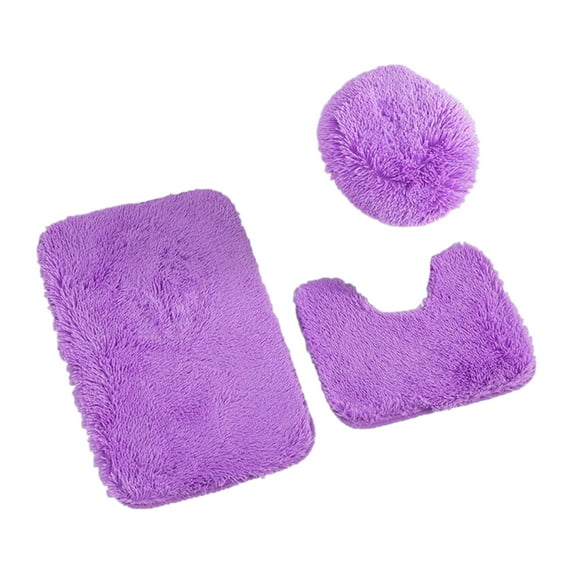 Hvmvliv Bath Mat Solid Color 3 Piece Bathroom Rug Set Bathroom Toilet Carpet Non-Slip Mat Machine Washable Thick Plush Bath Mat for Bathroom Floor Purple (3pcs)