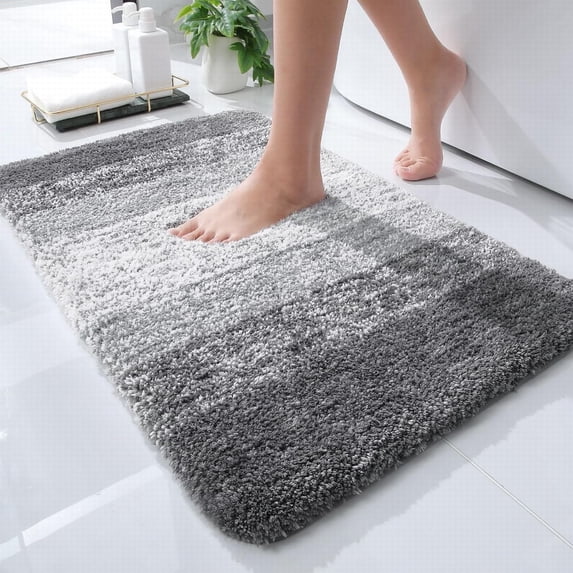 Bathroom Rug Mat 24X20 Extra Soft and Absorbent Microfiber Bath Rugs Non Slip Plush Shaggy Bath Carpet Machine Wash Dry Bath Mats for Bathroom Floor Tub and Shower Grey