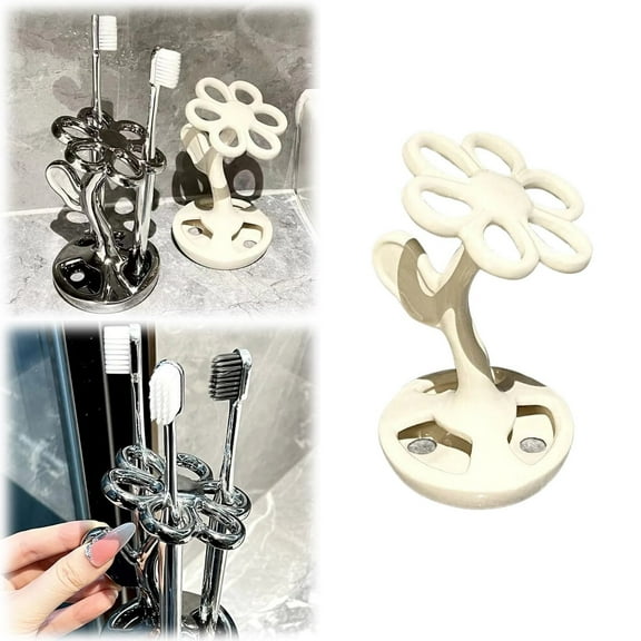 Clearance! Bathroom Toothbrush Rack Flower Shaped Ceramic Toothbrush Holder Can Accommodate 6 Standard Brushes 1 Toothbrush Holder