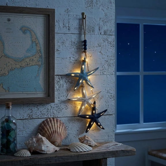 Clearance Beach Decor, 3D Seashell Starfish Coastal Bathroom Wall Hanging | 23"L Ocean Nautical Theme Room Art, Conch Sea Shell Vertical Artwork, Boho Beachy Decorations for Cottage, Bedroom, Home